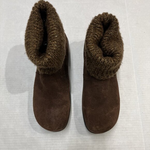 Alegria Juneau Boots Women 11 Brown Knit Sock Upper Slip On Suede Casual Comfort - Picture 5 of 11